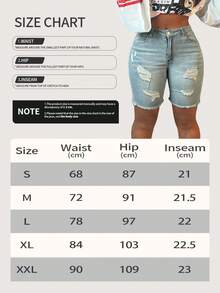 Women Street Style Raw Hem Denim Bermuda Shorts Retro Ripped Mid-Length Casual Fashion Blue Bermuda Shorts For Summer - 淺色水洗藍 - 查看 7