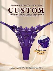 Custom Underwear Girl Sweet Embroidery Princess Mesh Thong Sexy BreathAble Adjustable Thin T Pants Custom Gold And Silver Rhinestone Letters,Christmas Costumes,Christmas Presents,Merry Christmas,Customized Christmas Underwear