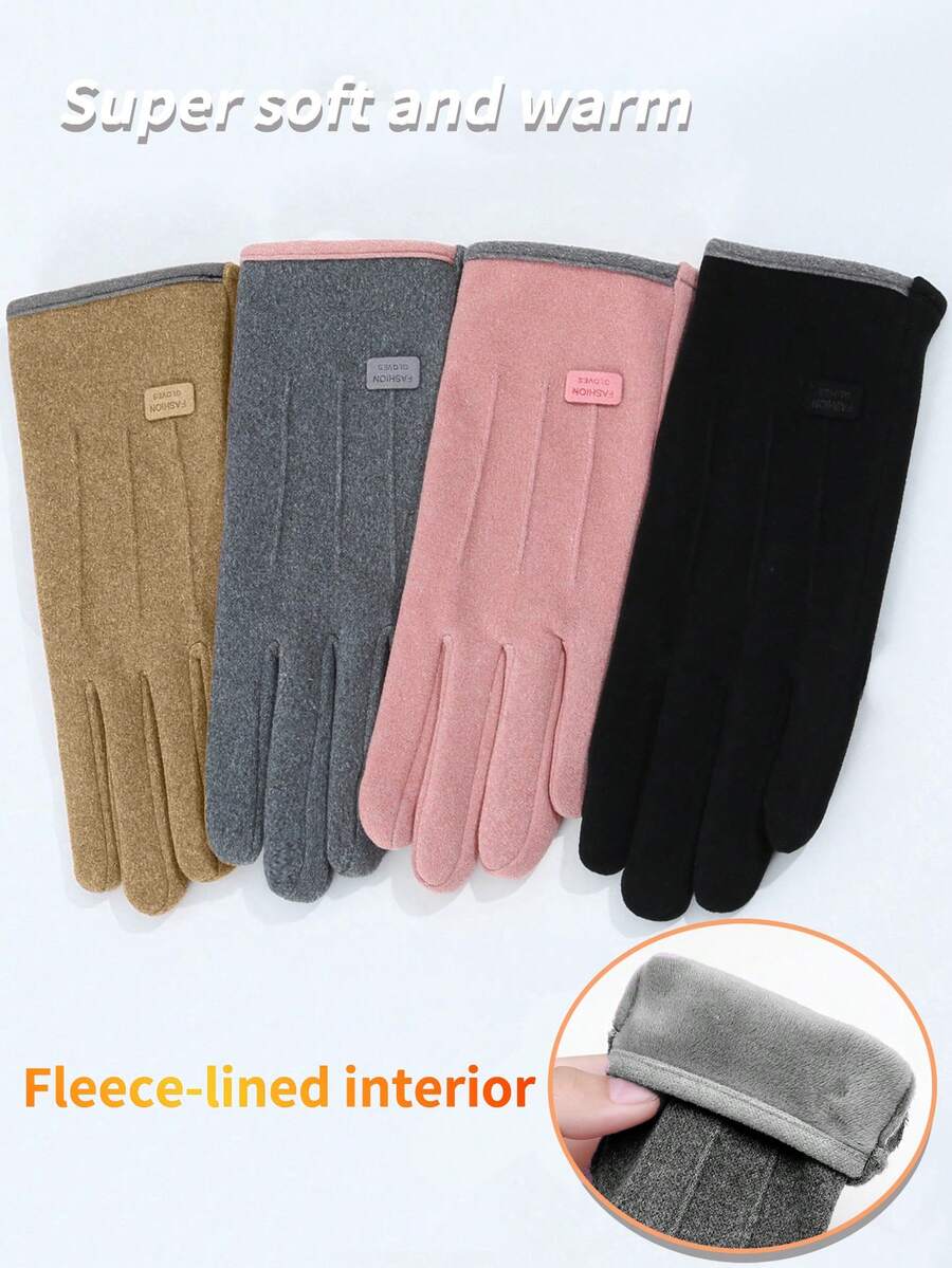 Women's Gloves: Warm Lining, Suitable For Winter Use, Windproof And Cold-Proof, Support Touchscreen Operation, Available In Gray, Black And Coffee Colors, One Size - Multicolor - View 1