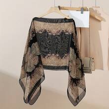 1pc Spring/ Summer New Women's Lightweight Chiffon Vintage Botanical Printed Loose Shawl Scarf, Cover, Clothing, Suitable Travel And Daily Use Accessories Women - 玫紅色 - 查看 9