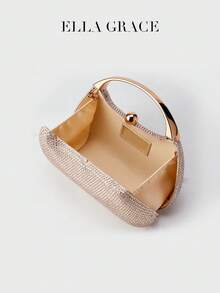 ELLA GRACE - 女士水晶晚宴手拿包，闪亮水钻手提包，配金属手柄和链条，奢华派对包，女士包袋，女士礼物 - 香檳色 - 查看 2