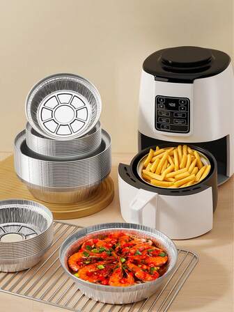 50 piezas de papel para freidora de aire, tazones de papel de aluminio, platos de papel de aluminio, hornos eléctricos domésticos para hornear tazones de papel de aluminio, papel de aceite, papel de aluminio resistente a altas temperaturas, muy adecuado para usar en fiestas y días festivos para aparentemente freír cosas, adecuado para cocinas, dormitorios, exteriores, embalaje, se puede calentar con llamas abiertas