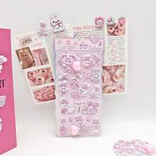 1pc/Soft And Squishy, Just Want To Squeeze! Pink-Purple 3D Flocking Stickers: Bunnies Hugging Hearts, Little Bears Lying On The Moon, Each One A Cute, Healing Item That Seems To Release Pink Bubbles, A Delightful Treasure To Sprinkle A Girlish Touch Into Your Planner. - Multicolor - View 15