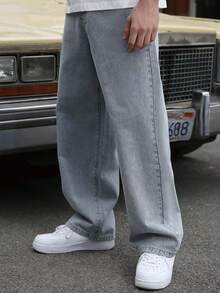 Logeqi® Jeans Vaqueros Lavados Versátil Baggy De Hombre - Azul - Ver 9