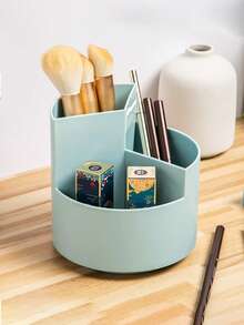 360°旋转笔筒，三隔层设计，大容量旋转笔筒桌面收纳盒，适用于办公室、学校、美术用品