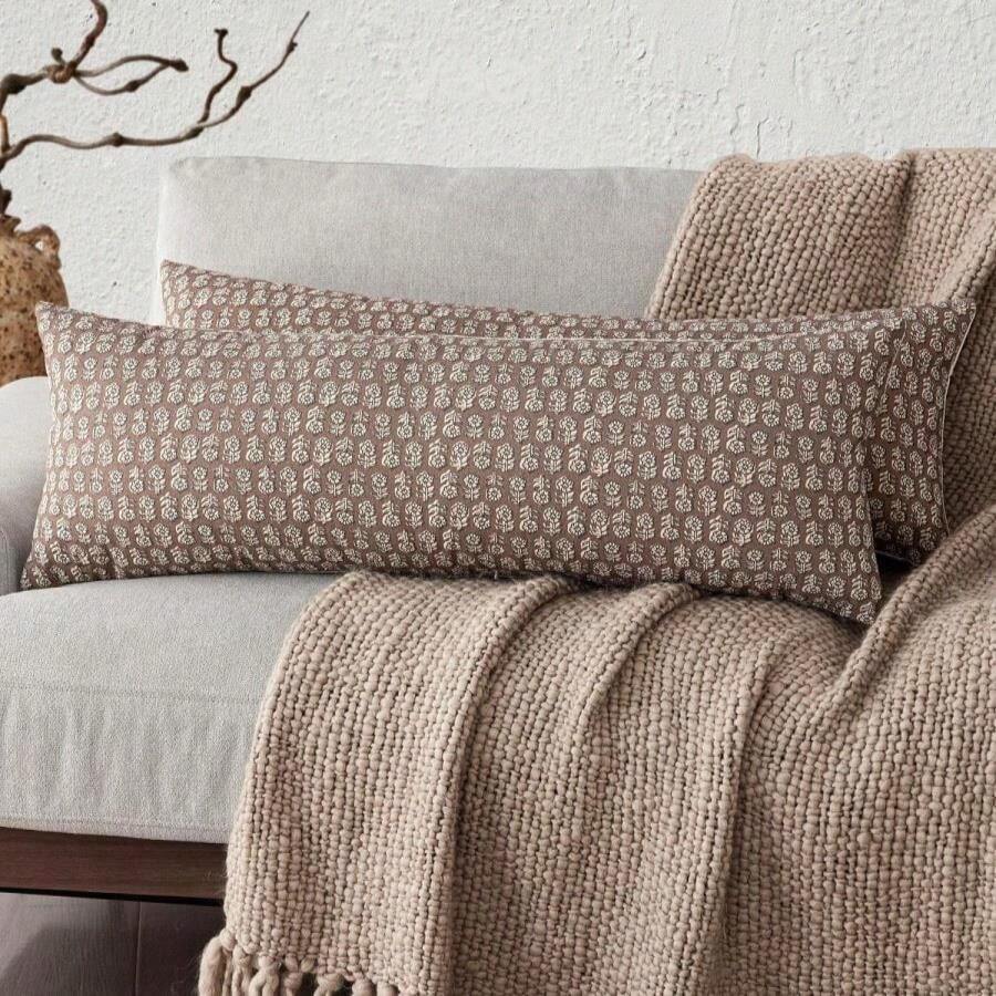 Foindtower Set Of 2 Decorative Vintage Floral Print Throw Pillow Covers Neutral Modern Farmhouse Cushion Covers Boho Home Decor For Sofa Couch Chair Bedroom Living Room,20*20 Inch,Brown - MàuD - Xem 1