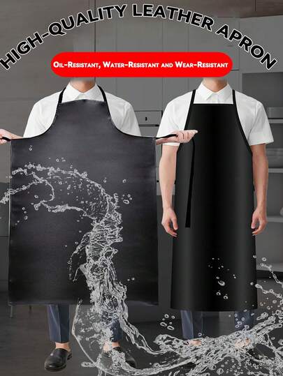 1-Piece Upgraded Thickened Scratch-Resistant PU Bib Apron, Waterproof & Oil-Proof Leatherette Apron For Kitchen, Restaurant & Daily Work, Unisex