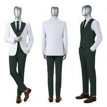 Men's Suits Slim Fit 6 Piece Suits For Men Double Breasted Suit With Tie Brooch Pocket Square Wedding Suits Jacket Vest Pants Tuxedo Suit Set(Suits+Pants+Vest+Tie+Brooch+Pocket Square)For Business Dinner Wedding Party, Suitable For Formal Occasions, Perfect Gift For Business Professionals Spring/Summer/Fall, Formal Attire|Sleek Formal Attire|Nonstretch Fabric - 墨綠色 - 查看 2