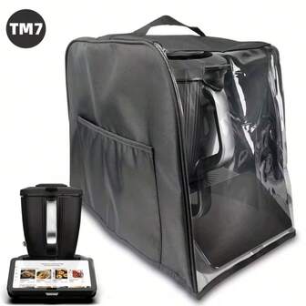 1个 Thermomix TM7 保护罩和防尘袋，隔音防尘罩，降噪防刮罩，可折叠设计厨房保护配件，厨房电器罩 | 透明罩 | 耐用 PVC 材料。