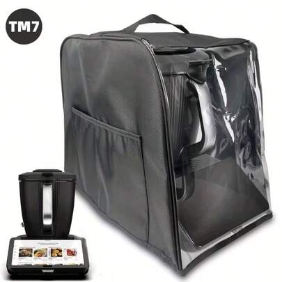 1个 Thermomix TM7 保护罩和防尘袋，隔音防尘罩，降噪防刮罩，可折叠设计厨房保护配件，厨房电器罩 | 透明罩 | 耐用 PVC 材料。