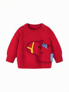 mini bala 2-6岁儿童羊毛混纺毛衣，柔软舒适，可爱设计，适合2026年冬季新年 - 紅色 - 查看 6