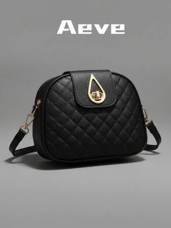 女士黑色轻便户外购物斜挎包，三层多拉链口袋，可调节肩带，菱格纹绗缝设计，简约百搭单肩包，适合购物、约会、度假、通勤等场合。