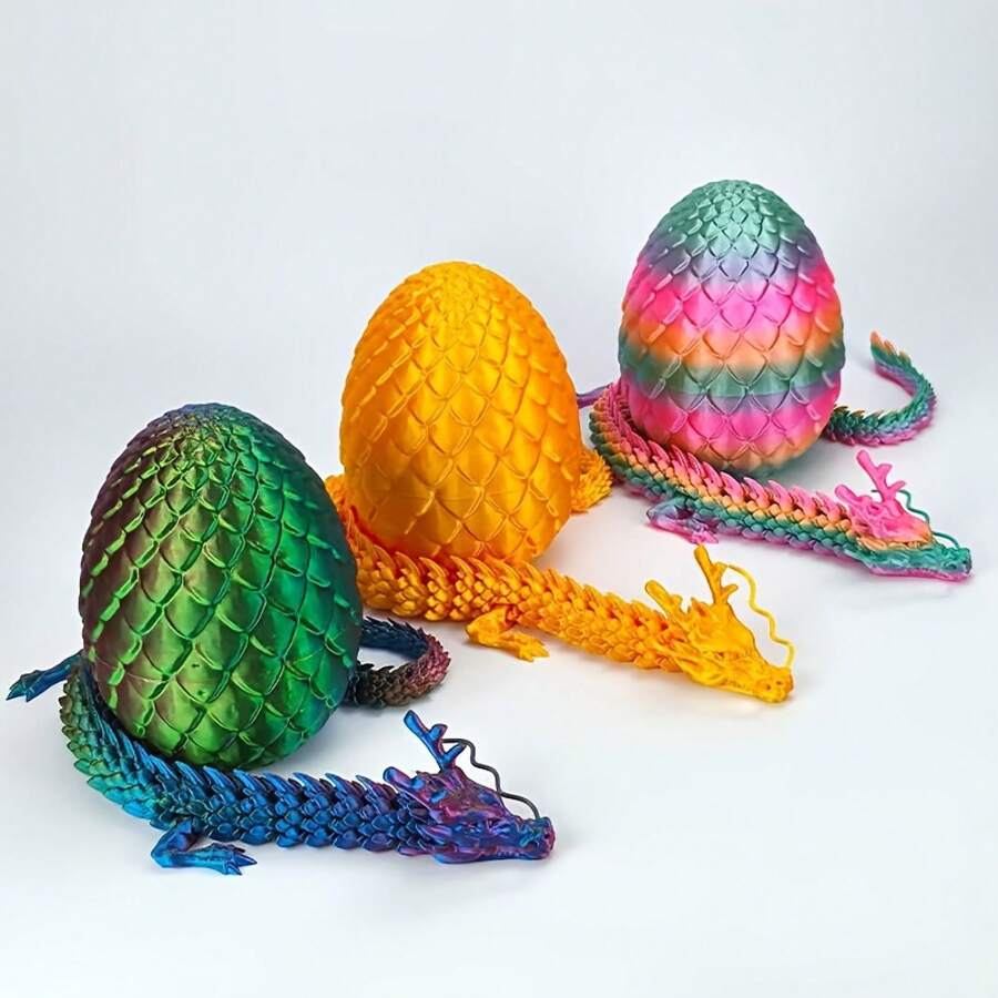 2 Pieces/Set 3D Printed Dragon And Dragon Egg - Ornament Statue Decoration, Colorful Collectible Decoration Model, Office Desk Ornament Sculpture, Home Car Interior Decoration Craft, Suitable For Holiday Party Decoration, Ideal Christmas Gift, Halloween, Easter, Thanksgiving, Birthday Gift - Purple 2 Pieces (1 Egg + 1 Dragon) - View 1