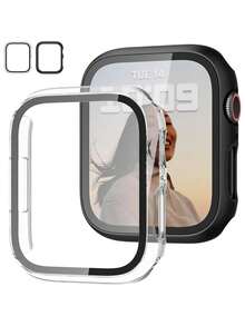 2pcs Transparent Black PC + Tempered Glass Integrated Watch Case, Anti-Drop Fashionable Protective Cover, Compatible With Apple Watch Series Ultra/SE/11/10/9/8/7/6/5/4/3/2/1, 38/40/41/42/44/45/46/49mm, Smartwatch Accessory - Black+Transparent - View 14