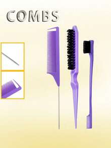 Set de 4 piezas de botella rociadora y peine, incluye 1 botella rociadora, 1 peine de cola, 1 cepillo de cejas, 1 cepillo volumizador, unisex, para uso en seco y húmedo, adecuado para cabello rizado, partición, grueso y fino, maquillaje, set de 5 piezas, regalo de Navidad/vuelta al colegio - Multicolor - Ver 5