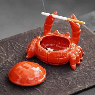 1pc Crab Shaped Ashtray With Lid - Fly-Proof, Suitable For Home Office Decor And Pet Supplies, Asymmetric Design, No Electricity Required