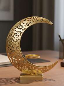 1pc/1Set Metal Hollow-Out Large Moon Candlestick/Ramadan Lantern/Candle Holder/Candlestick Holders/Windproof Glass Candle Holders.It Can Also Be Used As An Ornament And Incense Burner.