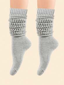 1 Paar Damen Loose-Fit Bootsocken aus weichem, atmungsaktivem, warmem, bequemem und dehnbarem Stoff. Das klassische Farbschema in Schwarz, Weiß und Grau ist für Lässig-Wear, Büroarbeit, Sport, Schule und Herbst/Winter Saison geeignet. - Verschiedenfarbig - Übersicht 2