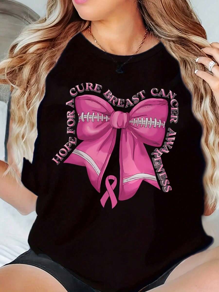 Plus-Size Printed T-Shirt, Women's Simple And Stylish Regular Casual T-Shirt, Suitable For All Seasons. - màu đen - Xem 1