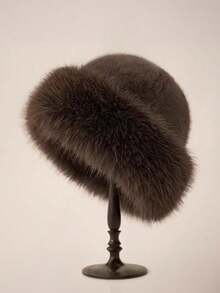 1pc Women's Luxury Fluffy Hat, Large, Thick Fluffy Trim, Warm Ear Cover, Versatile Winter Accessory, Elegant Holiday Gift Winter Outfits - Black - View 5