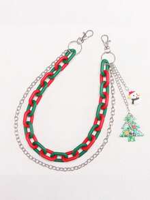 1件装时尚新款嘻哈百搭双层彩色亚克力裤链，圣诞元素吊坠配饰，迪斯科酷女孩马卡龙色裤链 - 嘻哈腰带链挂件