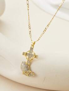 1件装时尚吊坠项链，十字架和祈祷手设计，适合婚礼、派对和特殊场合佩戴