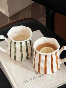 1pc Ins-Style Striped Ceramic Mug, Dishwasher & Reusable, 400ml Coffee Cup, Suitable For Living Room/Bedroom/Office, Ideal Gift For Family, Friends, Couples, Couple, Children, Suitable For Holidays Like Valentine's Day, Spring Festival, Father's Day, Mother's Day, Teacher's Day, New Year, Qixi Festival, National Day, Children's Day, Women's Day - Multicolor - View 6