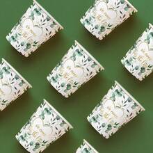 10/20/40个装 9盎司鼠尾草绿派对杯，鼠尾草绿花卉图案一次性咖啡/饮料杯，非常适合婚礼、新娘送礼会、订婚、生日派对装饰 - 彩色 - 查看 6