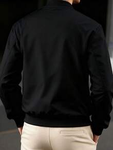 1pc Men's Solid Color Jacket, Casual Loose Fit Versatile Outdoor Sports Hiking Windbreaker, Autumn/Winter - Black - View 4