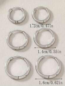 1 Paar minimalistische geometrische Kreis Edelstahl Creolen, hypoallergen, glatte einfache Creolen, minimalistisch - Silber - Übersicht 5