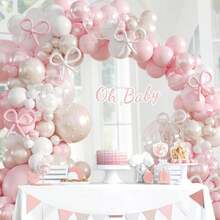 139pcs Pink Bow Balloon Arch Kit With Clear Light Pearl Pink And White Balloons For Coquette Bow Themed Bridal Babyshower Wedding Birthday Party Decorations - Multicolor - View 6