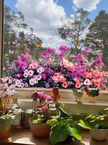 Garden Style Flower Pattern Butterfly Window Film Sticker, Rural Style Simulation Fence Flower Double Sided Window Clings, Removable Purple Floral Garden Window Decal Flower Window Clings, Collision Glass Doors Stickers For Kitchen Bedroom Living Room Home Office School Decor Party Supplies - Multicolor - View 6