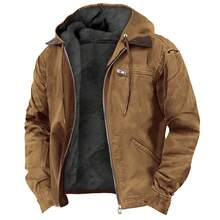 2025 Cotton Hooded Jacket, Casual Men's Jacket With Fleece Lining, Zippered Pocket, Christmas Winter Jacket For Men, Winter Jacket For Men - 灰色 - 查看 2