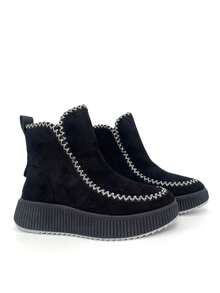 2026 Autumn/Winter New Thick-Soled Slip-On Snow Boots, Warm Lined Closed-Toe Slippers For Women - Black - View 9