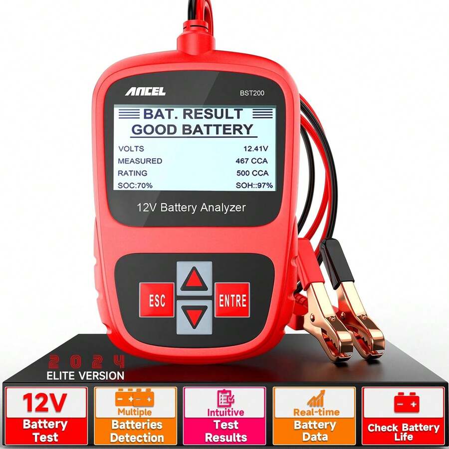 ANCEL BST200 Car Battery Tester 12V Battery Load Tester 100-1100 CCA Automotive Digital Analyzer Tester Bad Cell Load Test Tool For Car Truck SUV Motorcycle Boat Marine Vehicles - Đỏ - Xem 1
