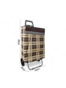 Carrito de la Compra Multifuncional | Estructura Robusta y Ligera con 2 Ruedas Deslizantes | Gran Capacidad y Plegable para Transporte Fácil | Ideal para Compras Diarias, Transportar Paquetes, Viajar, Acampar y Mudarse | Perfecto como Regalo de Navidad - Cuadros marrones - Ver 4