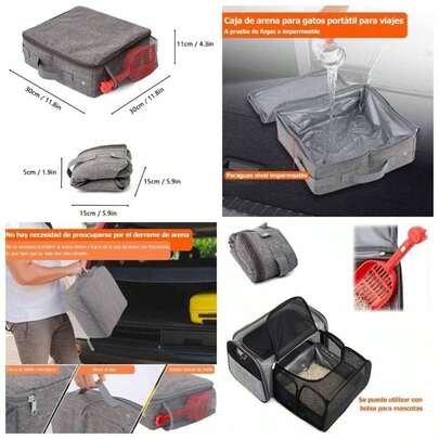 Arenero para Gato, con Pala para de Gato, Caja de para Gatos Porttil de Plegable, Impermeable, Sin Fugas, Ligera, para Viajes, Camping, Viajes por Carretera 30x 30x 11cm