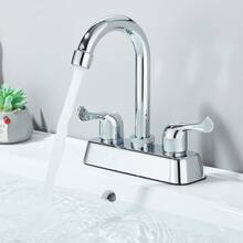 Grifo de baño de 2 manijas Grifo de lavabo de baño de 4 pulgadas, grifo de baño de 3 agujeros cromado, grifo de lavabo de baño con montaje en cubierta - aleación de cromo - Ver 2