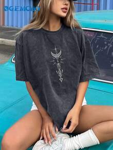 GEMCHO Women's Casual Printed Short Sleeve T-Shirt - Black - View 4