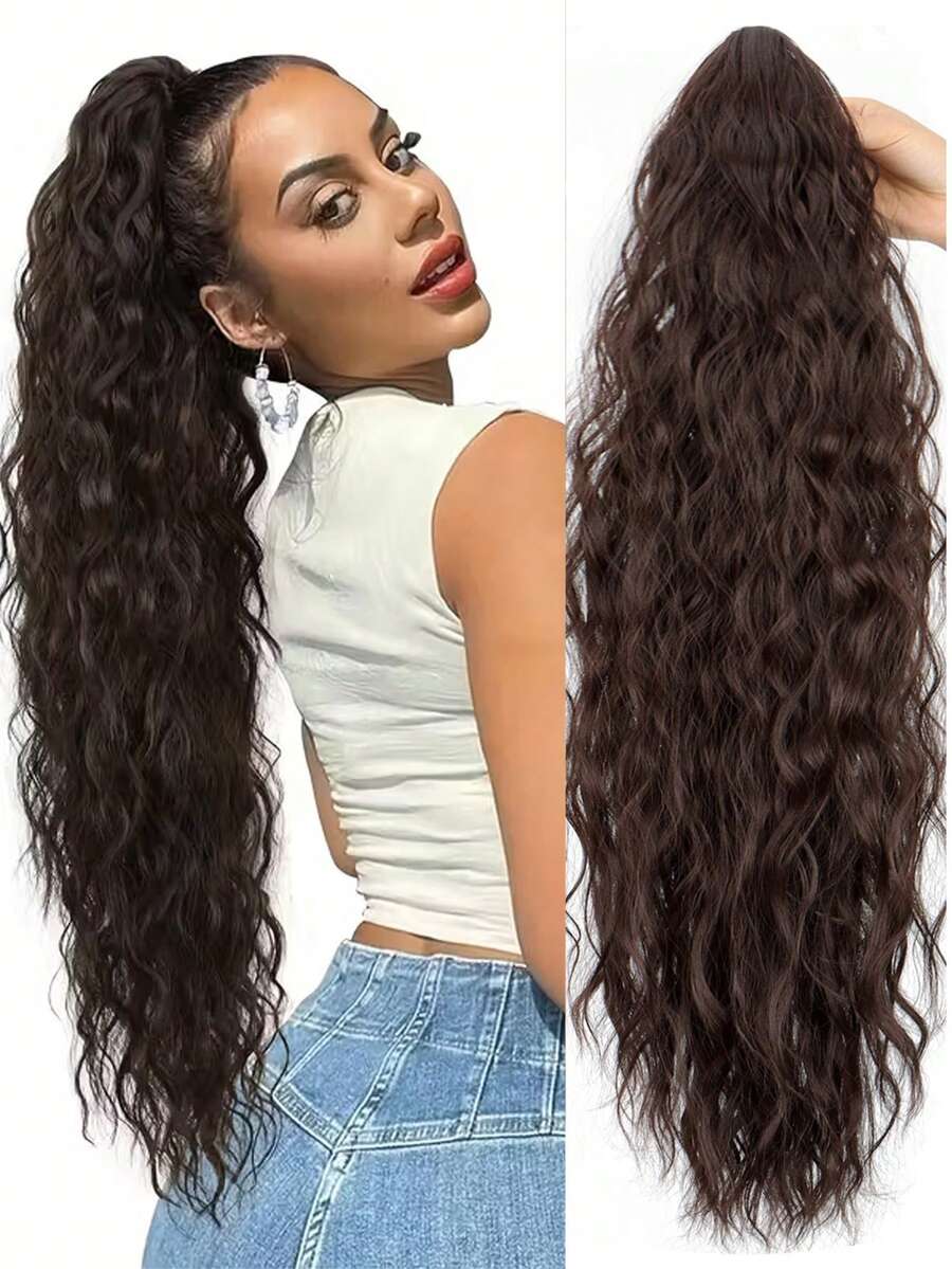 Claw Clip Ponytail Wig -28 Inch Long Wavy Synthetic Hair Bundle, Suitable For Daily Styling, Easy Clip Design Adding Richness And Length To Hairstyles Such As Ponytails Braids And Buns - Multicolor - View 1