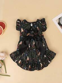 1pc Floral Ruffled Pet Dress With Purple Bow - Cute Princess Outfit For Small Dogs (Pomeranian/Teddy Bear) - Multicolor - View 24