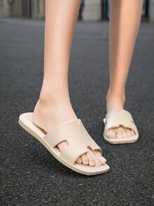 Slippers Black Slippers French Open Toe Slippers Women's Summer Outdoor Wear Soft Bottom Flat Roman Style Casual Versatile Sandals Fashionable Summer Women's Indoor Outdoor Slip-Resistant Soft Bottom Summer Sandals - Beige - View 6