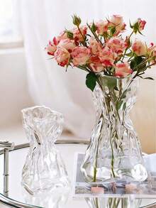 1-Piece Irregular Pleated High-Gloss Clear Glass Vase – 3D Ripple Texture, Modern Minimalist Table Centerpiece, Crystal-Clear Display For Living Room, Kitchen, Bedroom, Study & Office, Multi-Stem Or Dried Flower Decor - Nhiều màu - Xem 8