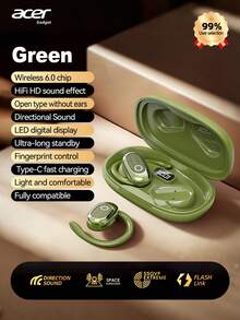 Acer OHR553 蓝牙耳机，开放式设计，带充电盒，挂耳式无线耳机，立体声，降噪，低延迟，佩戴舒适，适合学习、商务、运动、跑步、骑行，兼容手机、平板电脑、笔记本电脑，推荐圣诞节和情人节礼物