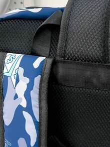 New Durable Lightweight Portable Classic Casual Fashionable Comfortable Spacious Shark Pattern Backpack, Suitable For Various Occasions (Without Pendant) - Blue - View 5