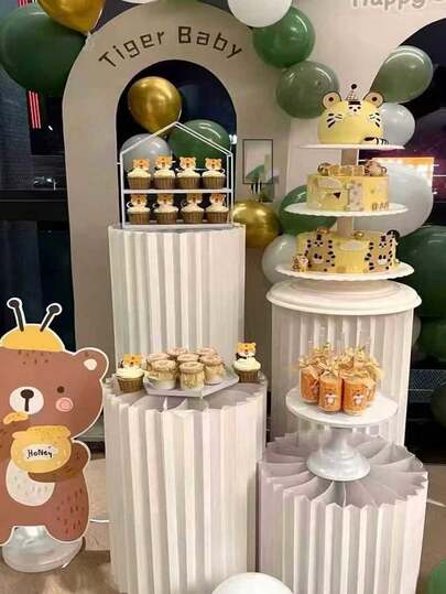 20kg Capacity Foldable Paper Pillar Stand, Wedding Prop, Floor Display Pedestal, DIY Cake Flower Stand With Round Top Board, Home Decor, Material: Paper