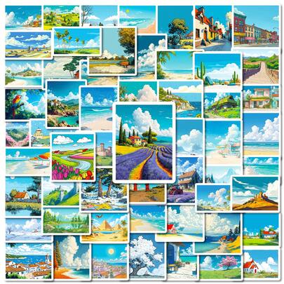 56pcs Blue Sky & White Cloud Cartoon Stickers, Suitable For Scrapbooking, Diaries, Laptops, Water Bottles, Cars Etc. Faith-Based Design With Positive Messages, Great Gift