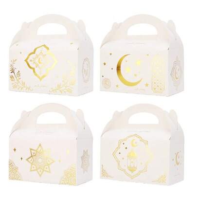 24pcs/Pack Gold Foil White Cardboard Cookie, Candy, Dessert Packaging Premium Paper Boxes For Holiday Party, Baking, DIY Gifts