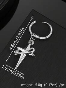 1 pieza Pendiente de cruz envuelto con diamante negro y diamante transparente incrustado en acero inoxidable, de moda y único para hombres - Plateado - Ver 4