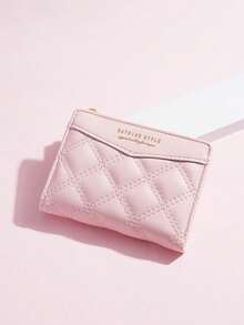 Ling格纹短款钱包，6种颜色可选（浅绿/浅紫/粉/黑/浅蓝/米色），金色拉链零钱包，迷你简约钱包，便携小巧钱包，阅读系列，清新时尚，奢华小众女士配饰，生日礼物推荐 - 彩色 - 查看 5